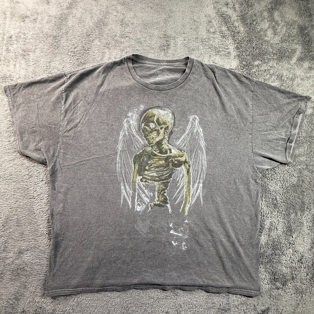 Mens XXL Gray Winged Skeleton Graphic Tee Short Sleeve Crew Neck T-Shirt